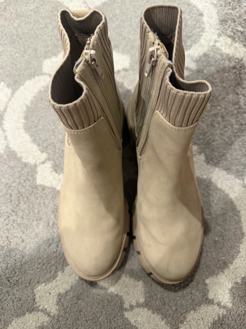 Women's Taupe Knit-Cuff Ankle Booties